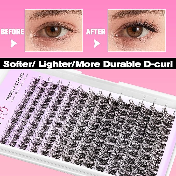 VEYESBEAUTY Lash Clusters Individual Eyelash Extensions Thin & Invisible Band DIY False Eyelashes for Self-application Newbie's Five-Second Series Wispy Lash Tray, LuxeBold 8-16mm Mixed Length-FemmiqueWomen