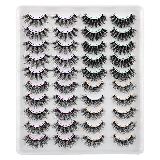 JIMIRE 20 Pairs False Eyelashes 4 Styles Mink Eyelashes Fluffy Pack 3D Volume Faux Mink Cat Eye Lashes Pack-FemmiqueWomen