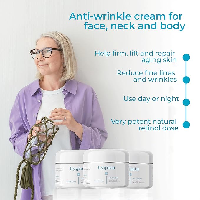 Hygieia + Encapsulated 2% Retinol Cream, 4oz – Liposomal Anti-Wrinkle Cream for Face, Neck & Body – Fast & Deep Cellular Absorption – Day or Night Cream for Firming, Lifting & Repairing Aging Skin-FemmiqueWomen