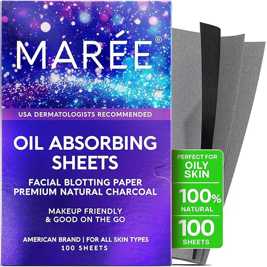 MAREE Oil Blotting Sheets for Face (100 Sheets) - Mineral Blotting Papers For Face with Bamboo Charcoal - Maximum Absorption & Shine Control - Makeup-Friendly Wipes for Oily Skin-FemmiqueWomen