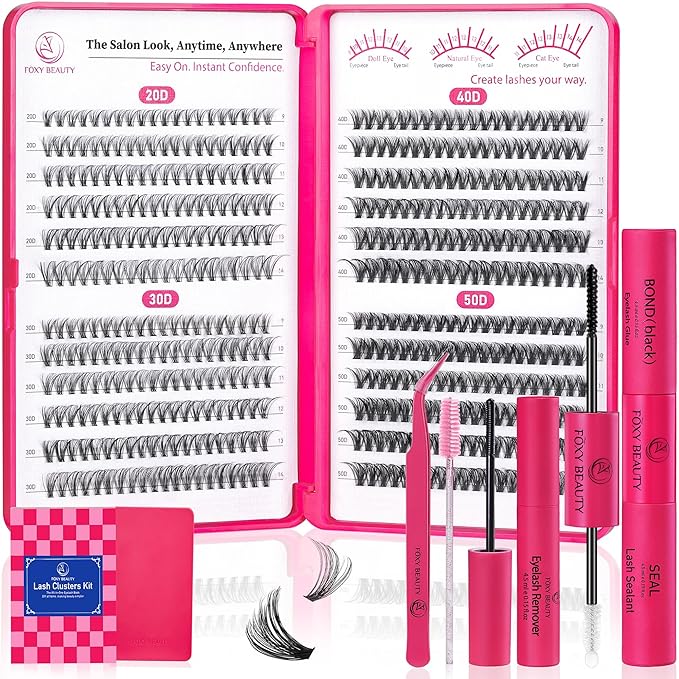 Lash Clusters - Lash Clusters Kit Lash Extension Kit with Lash Bond and Seal Cluster Eyelash Extensions Eyelash Clusters 20D30D40D50D-0.07D Lashes Clusters Eyelash Extension Kit DIY at Home Eyelashes-FemmiqueWomen