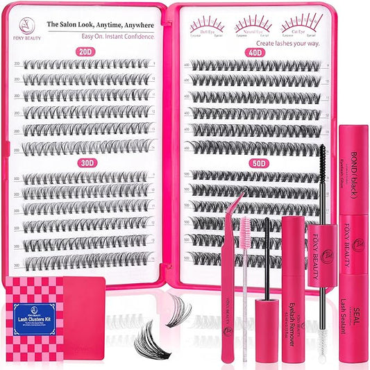 Lash Clusters - Lash Clusters Kit Lash Extension Kit with Lash Bond and Seal Cluster Eyelash Extensions Eyelash Clusters 20D30D40D50D-0.07D Lashes Clusters Eyelash Extension Kit DIY at Home Eyelashes-FemmiqueWomen