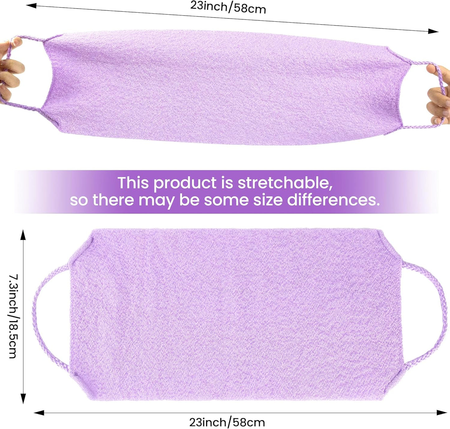 3 Pcs Double-Sided Back Exfoliator Body Scrub Towel, Exfoliating Back Scrubber with Handles,Exfoliating Washcloth Bath Tool in Shower, Stretchable Back Washer to Deep Cleans Skin (Beige,Pink,Purple)-FemmiqueWomen