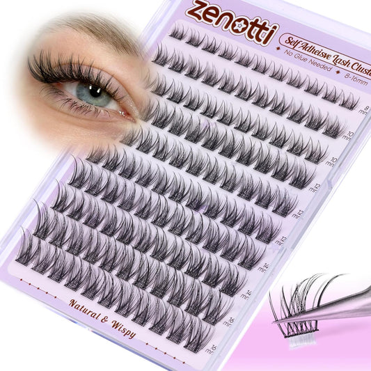 Self Adhesive Eyelash Clusters Natural Self Adhesive Lashes Cluster No Glue Eyelashes Press on Lashes Pre Glued Wispy Cluster Eyelash Extensions 8-16mm 120Pcs by zenotti-FemmiqueWomen