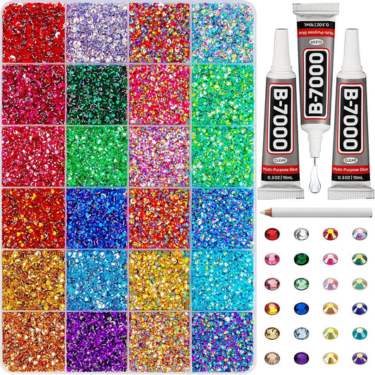 30000Pcs Resin Rainbow Colorful Rhinestones for Crafting Bedazzling, Assorted Color 3mm Flatback Bulk Gems for Crafts Clothing Shoes Fabric Nails, Flat Back Small ab Crystal with 3Pcs 10ml b7000 Glue-FemmiqueWomen