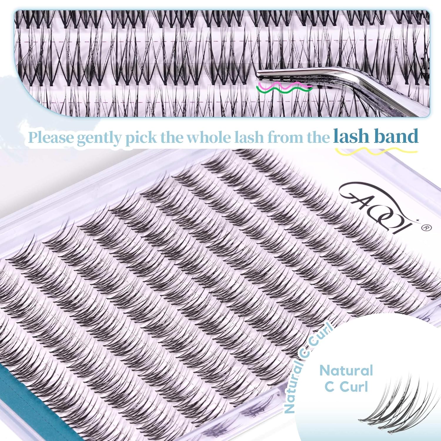 GAQQI Lash Clusters Natural Eyelash Clusters Invisible Band, 10-14mm Individual Lashes 120PCS, Cluster Eyelash Extensions C Curl, Wispy Cluster Lashes Ultra-thin & Soft Clear Band (MUSE)-FemmiqueWomen