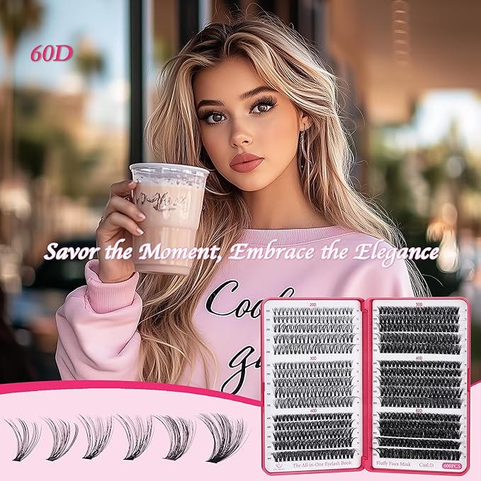 Lash Clusters 600PCS - Eyelash Clusters 20D+30D+40D+50D+60D+80D Wispy Individual Lashes D Curl Lash Extension 10-18MM Natural Lash Clusters DIY Cluster Eyelash Extensions for Beginners-FemmiqueWomen