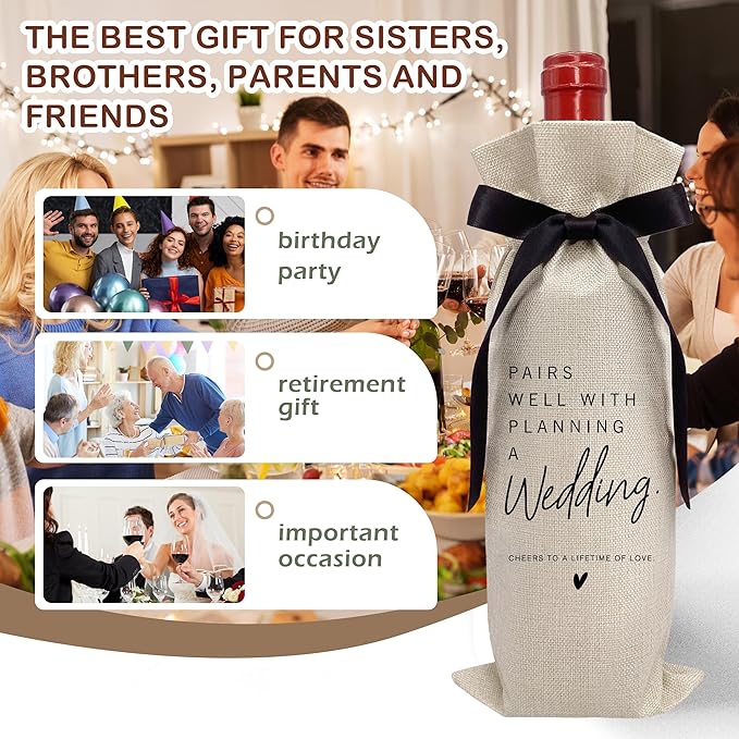 RYIGYWE 1 PCS Black Bow Ribbon Ideas Engagement Gift Wine Bag - Bride to Be Gifts for Bridesmaids Bride Groom Couples Her Him Officiant Gift for Getting Married Engagement Bridal Shower - A47