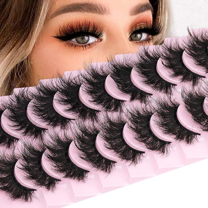 Mink Lashes 8D Volume Dramatic False Eyelashes Soft 20 mm 10 Pairs Pack Wispy FANXITON Faux Mink Eye Lashes-FemmiqueWomen