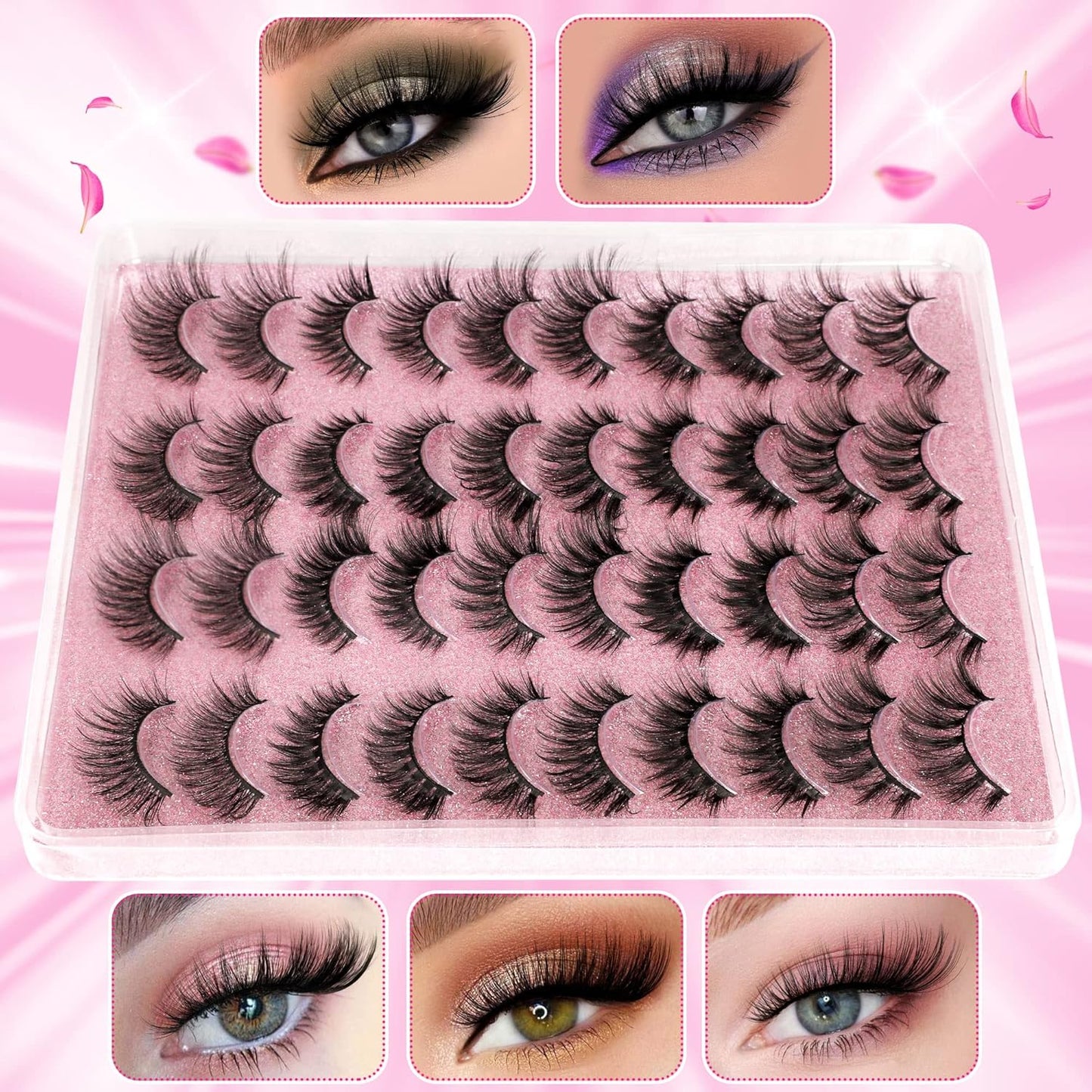 20 Pairs False Eyelashes 3D Faux Mink Lashes Natural Look Wispy Fake Eyelashes ALPHONSE 16-20MM Fluffier Volume Long Thick Lashes Pack 5 Styles Mixed-FemmiqueWomen