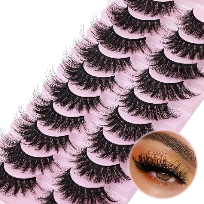 FANXITON False Eyelashes Fluffy Mink Lashes 20 mm Cat Eye Lashes Long 5D Wispy Dramatic 10 Pairs Pack-FemmiqueWomen