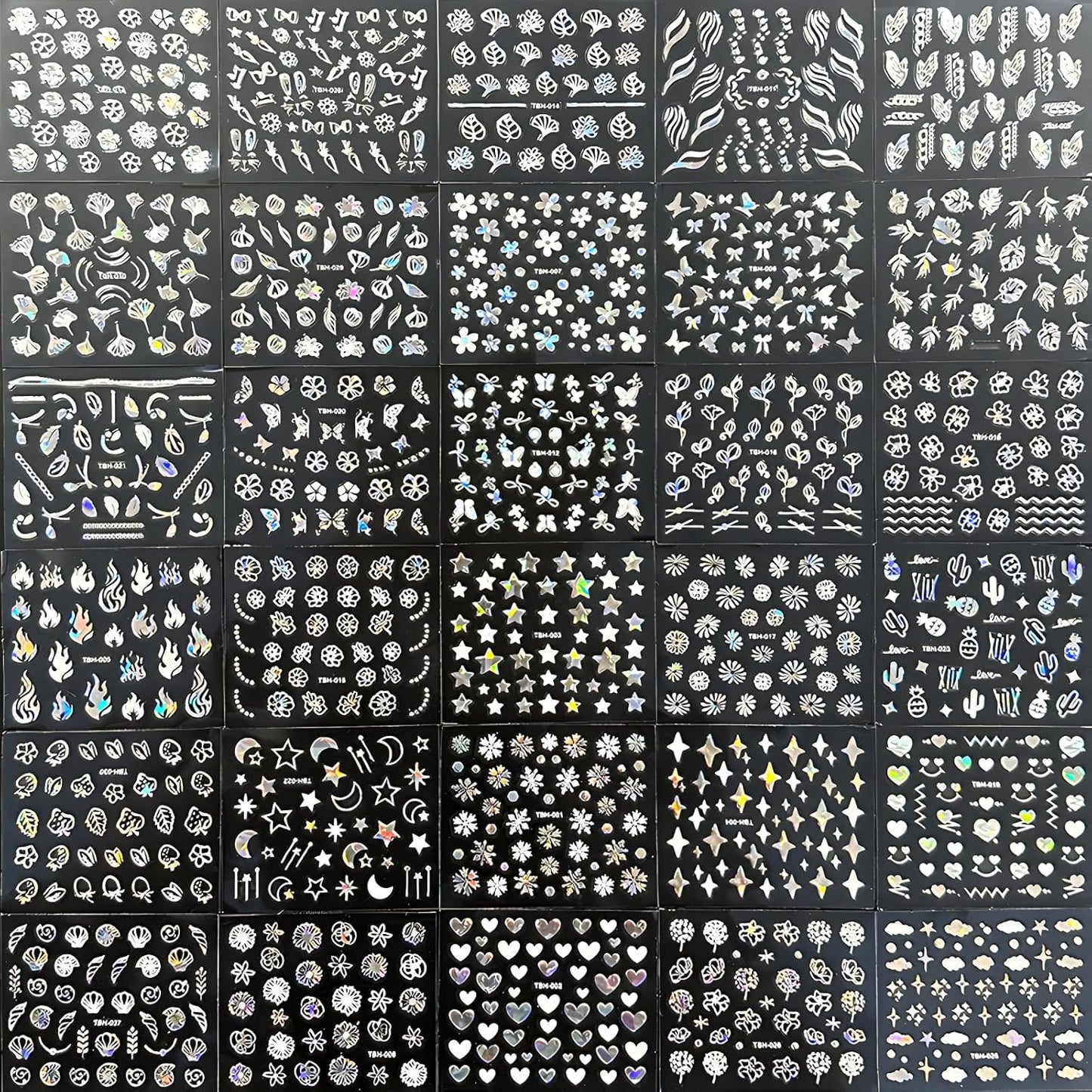 30 Sheets Aurora Nail Art Stickers Decals 3D Self Adhesive Flower Nail Stickers Aurora Moon Star Nail Decals for Nail Art Leaf Heart Nail Design for DIY Acrylic Nails Decoration Accessories for Women-FemmiqueWomen