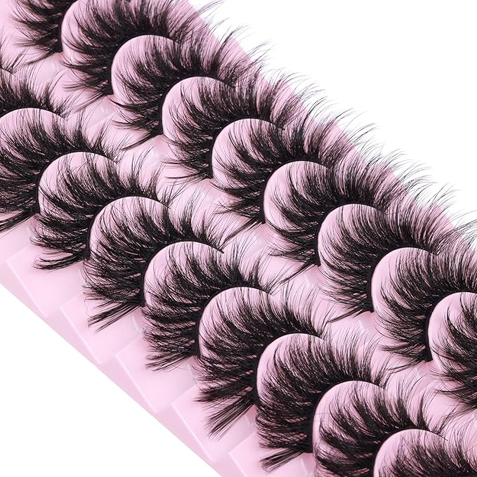 FANXITON False Eyelashes Fluffy Mink Lashes 20 mm Cat Eye Lashes Long 5D Wispy Dramatic 10 Pairs Pack-FemmiqueWomen