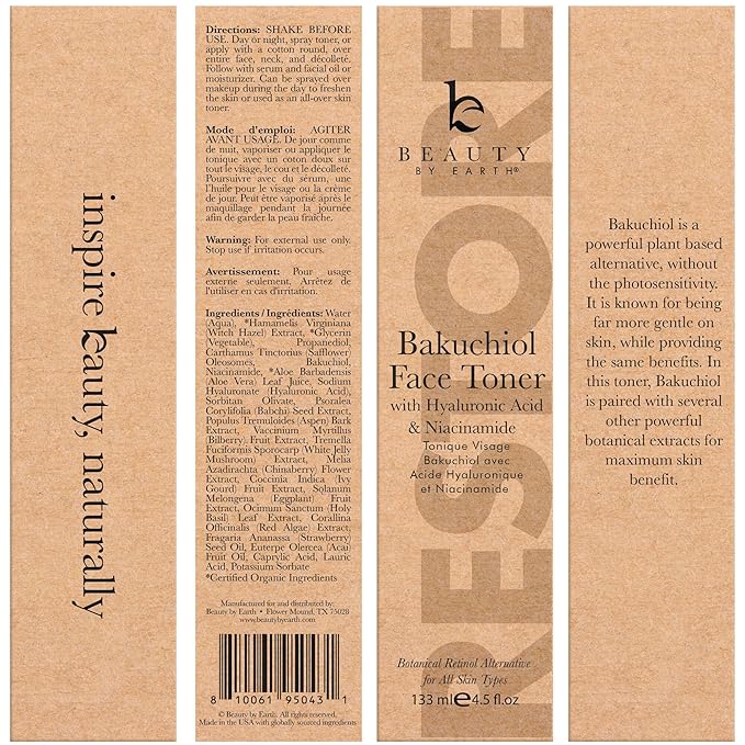 Bakuchiol Face Toner - USA Made with Natural & Organic Ingredients, Skin Toner for Oily and Acne Prone Skin, Spray Toner for Aging Skin, Smoothes Fine Lines & Wrinkles, Face Toner for Women Anti Aging-FemmiqueWomen