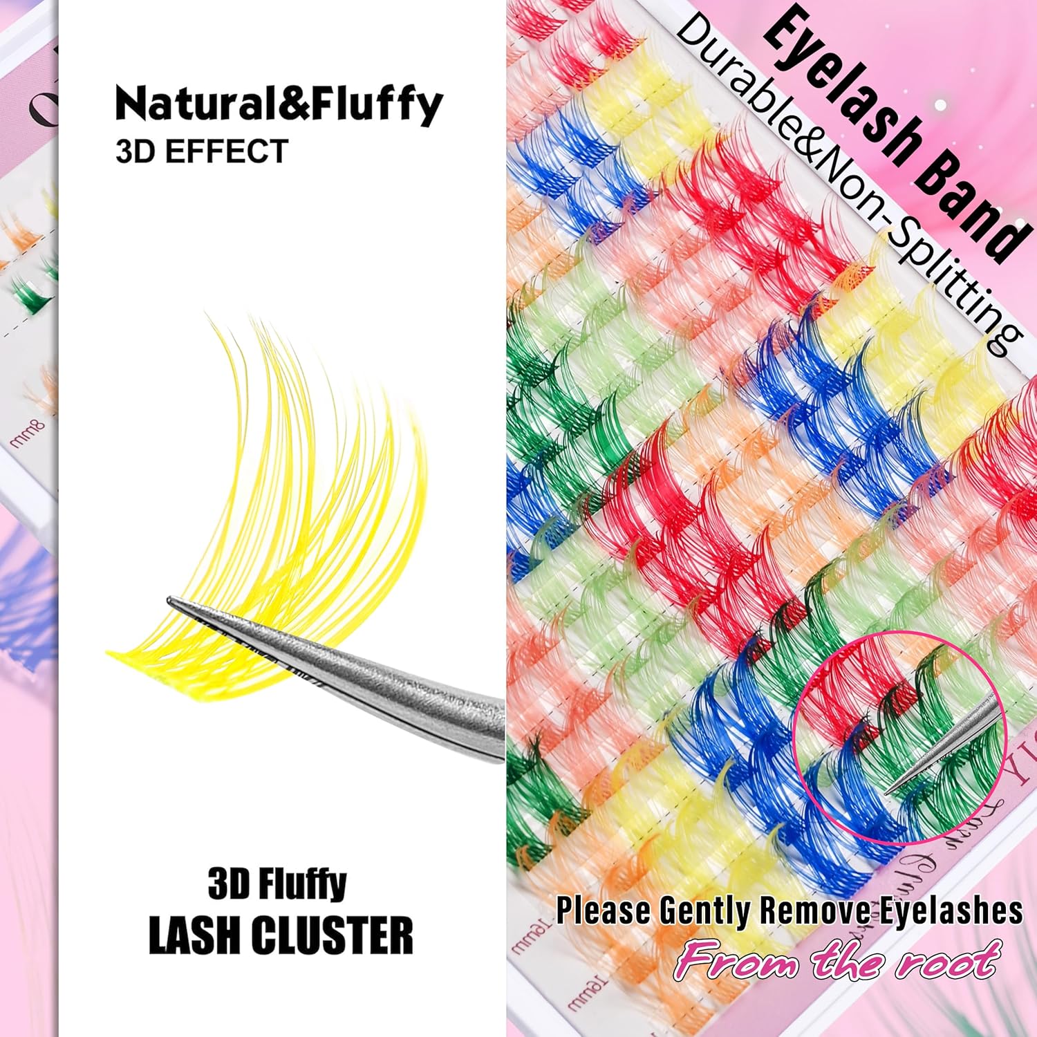 Wispy Colored Lash Clusters with Bottom Lashes Individual Lashes D Curl 8-16mm Mixed 7 Colors Rainbow DIY Eyelash Extension Colorful Cluster Lashes Pack by Yaiseiko-FemmiqueWomen