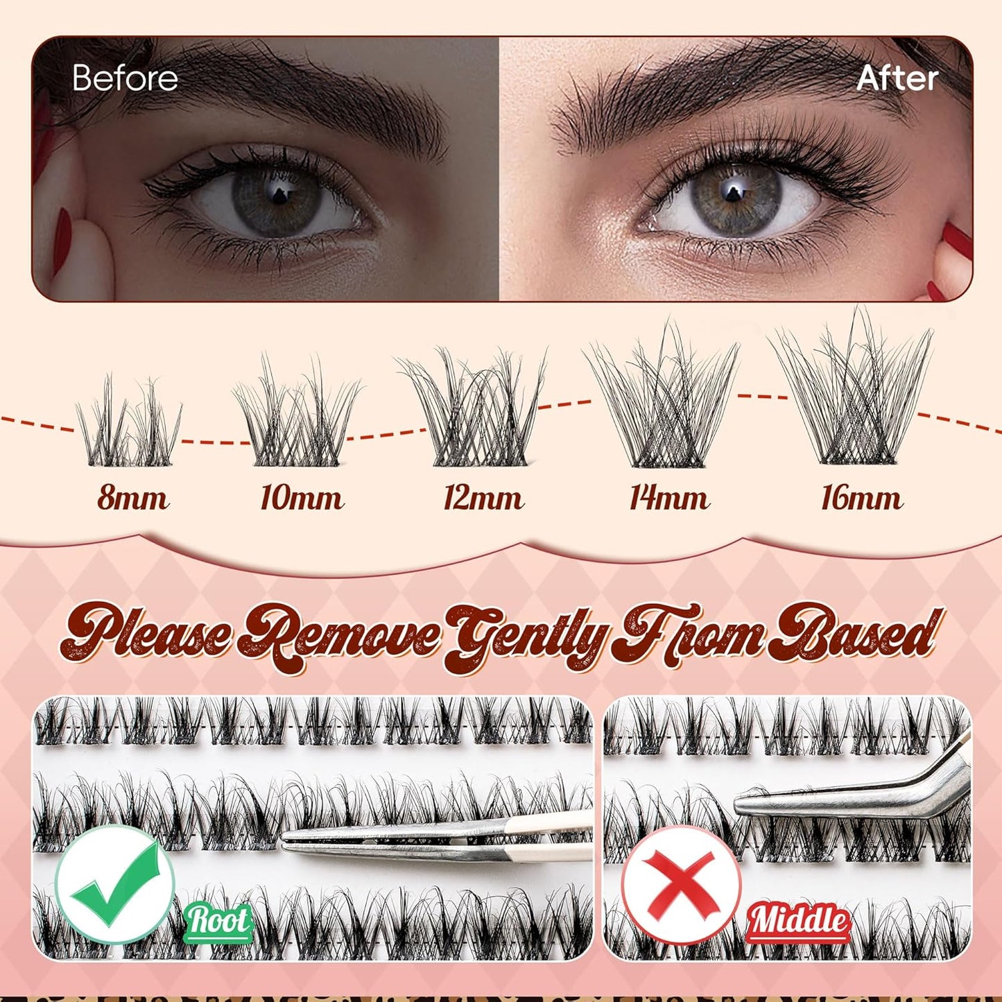 Lash Clusters 0.05mm PBT Fiber Eyelash Clusters, 0.1mm Superfine Invisiband D Curl Diy Lash Extension, 80pcs 8-16mm Individual Lashes Clusters Like Eyelash Extensions (Twilight-D-8-16Mix)-FemmiqueWomen