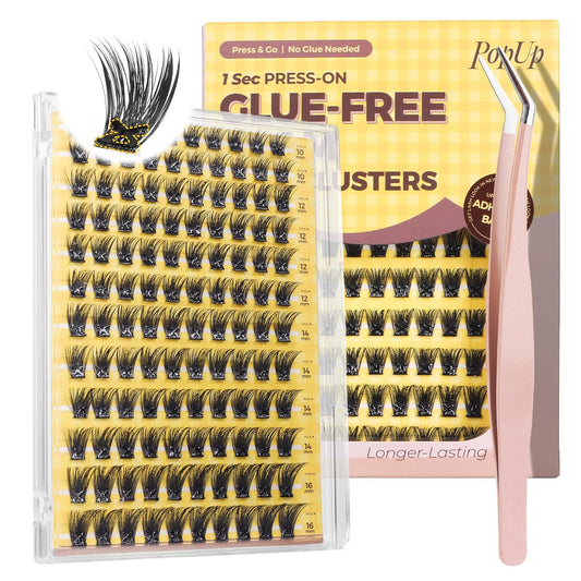 PopUp Self Adhesive Eyelashes Clusters, Press On Lashes Pre Glued Eyelash Extension Kit with Lash Tweezer,10-16mm No Glue No Remover Needed Self Adhesive Lashes Clusters NM03-D-FemmiqueWomen