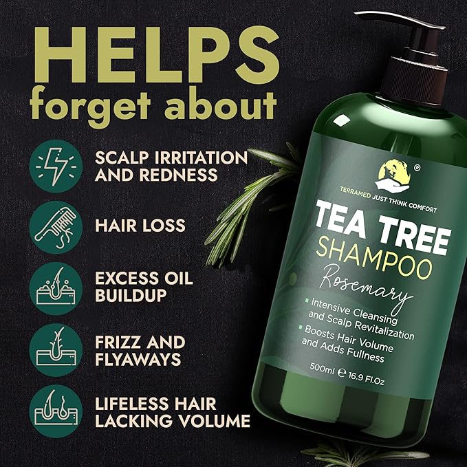 Rosemary Shampoo and Conditioner Set Infused with Tea Tree & Rosemary Oils for Scalp Relief and Hair Growth | Sulfate Free, Soothes Dry Scalp, Boosts Shine + Free Scalp Brush | 16.9 fl oz-FemmiqueWomen