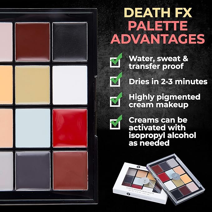 12-Color Death FX Cream Palette, Professional Quick Drying Waterproof SFX Makeup for the Stage, Film, Costumes, Cosplay, Halloween-FemmiqueWomen