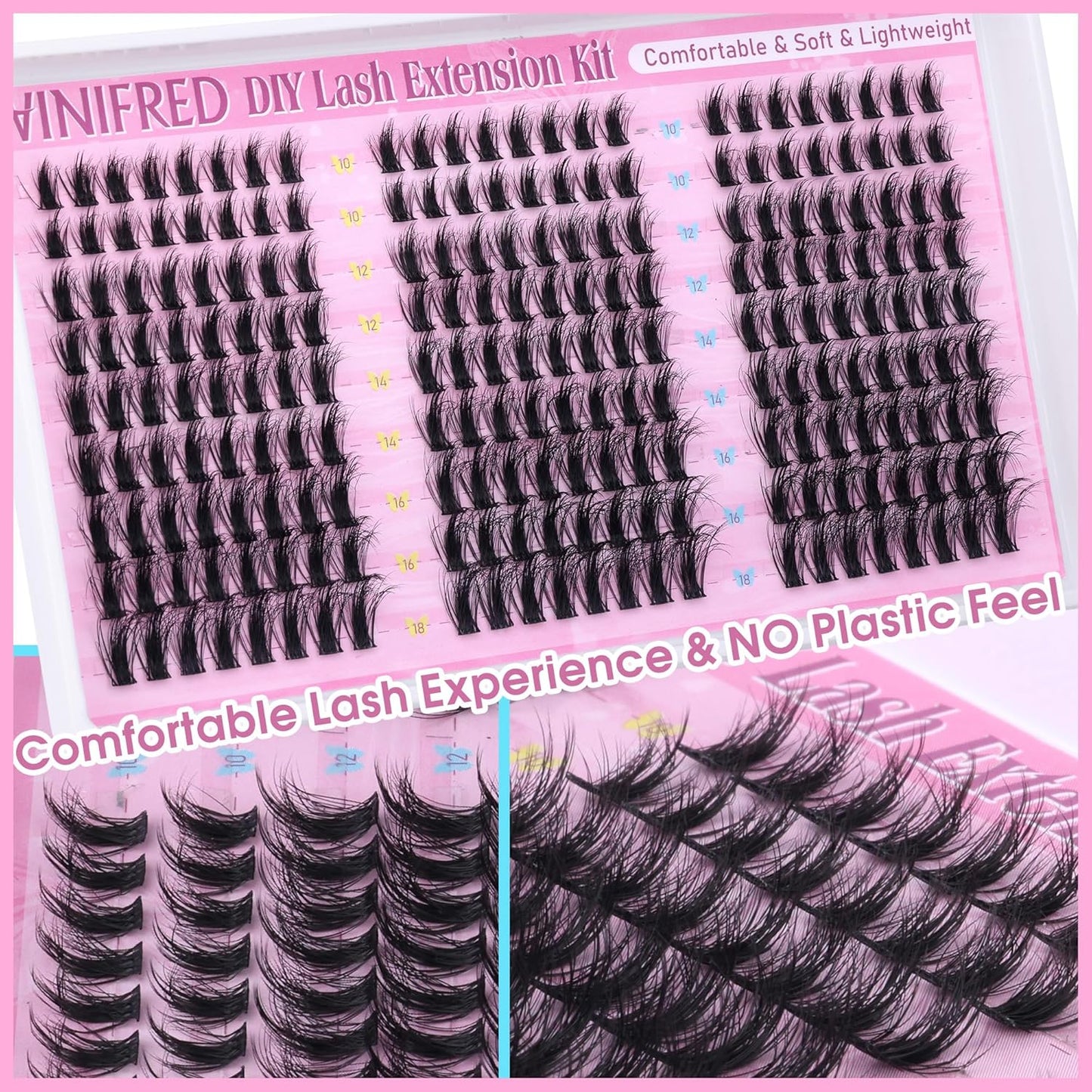 Winifred Wispy Lash Clusters Kit Fluffy Eyelash Extension Kit Manga Eyelash Clusters C Curl Volume Cluster Eyelash Extensions Kit DIY Individual Lashes with Lash Bond and Seal Tweezers (10-18mm)-FemmiqueWomen