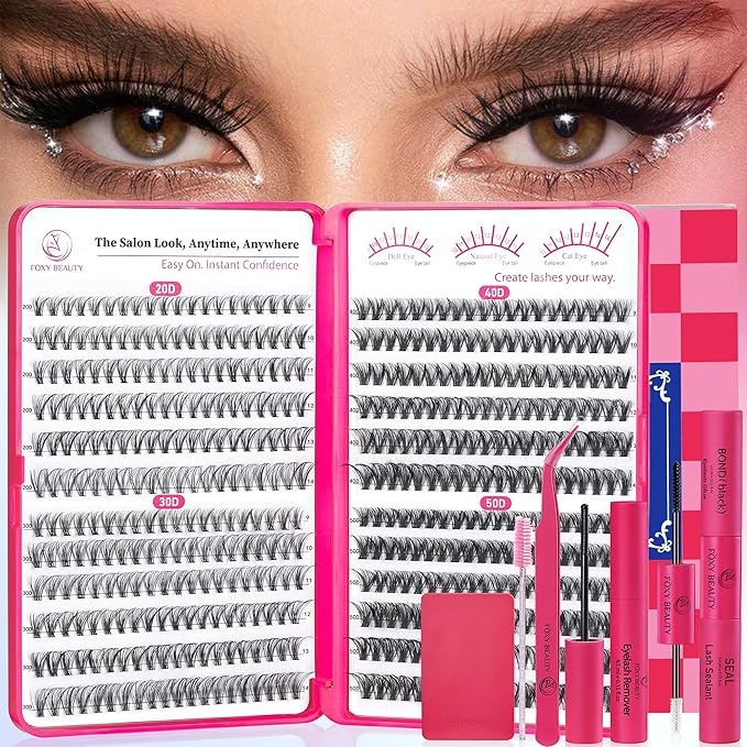 Waltz Lash Clusters Kit - Lash Clusters Lash Extension Kit with Bond and Seal Eyelash Cluster 20D30D40D50D-0.07D Cluster Eyelash Extensions Eyelash Extension Kit DIY at Home-FemmiqueWomen