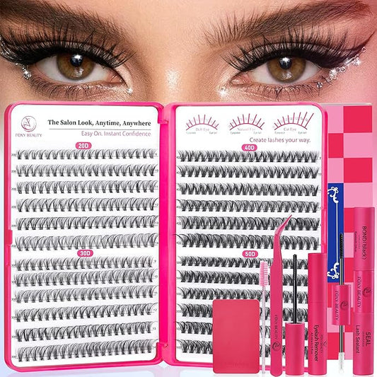 Waltz Lash Clusters Kit - Lash Clusters Lash Extension Kit with Bond and Seal Eyelash Cluster 20D30D40D50D-0.07D Cluster Eyelash Extensions Eyelash Extension Kit DIY at Home-FemmiqueWomen