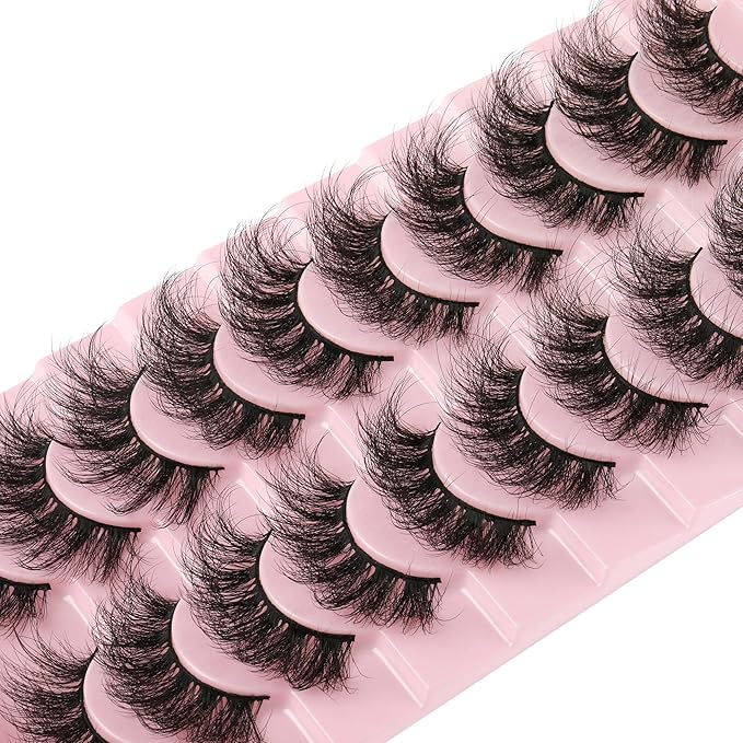 FANXITON Mink Lashes False Eyelashes Dramatic Full Mink Lashes Wispy 19 MM Natural Look 3D Fake Eyelashes 10 Pairs Pack-FemmiqueWomen