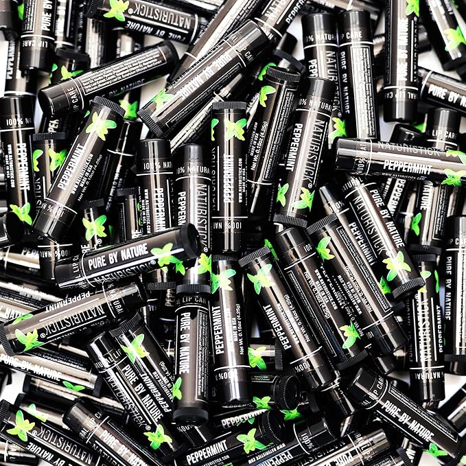 150-Pack Lip Balm in Bulk by Naturistick. Peppermint Scent in Classic Black Tubes. 100% Natural Ingredients. Best Beeswax Chapstick for Dry, Chapped Lips. Made in USA-FemmiqueWomen