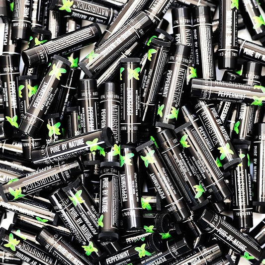 150-Pack Lip Balm in Bulk by Naturistick. Peppermint Scent in Classic Black Tubes. 100% Natural Ingredients. Best Beeswax Chapstick for Dry, Chapped Lips. Made in USA-FemmiqueWomen
