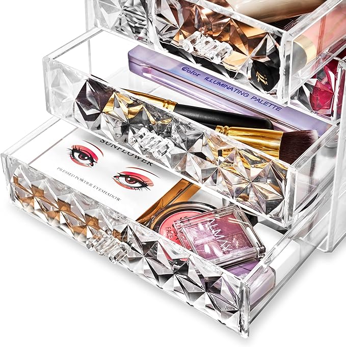 Sorbus Acrylic Makeup Organizer - Organization and Storage Case for Cosmetics Make Up & Jewelry - Big Clear Makeup Organizer for Vanity, Bathroom, College Dorm, Closet, Desk (3 Large, 4 Small Drawers)-FemmiqueWomen