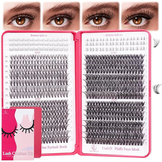 CCODDY Lash Clusters Kit - False Eyelash with Bottom Lashes - 748 Pieces - Black, Synthetic, Lightweight & Soft Fibers - D Curl Upper & 5-7MM Bottom - No Adhesives Included-FemmiqueWomen