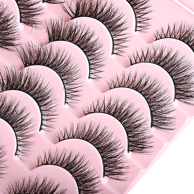 FARRED Cat Eye Lashes Short Natural Eyelashes Fluffy Wispy Lashes 14 Pairs False Lash Wispy Volume Fake Eyelash Faux Mink Strip Lashes Pack for Daily Makeup (F13 | 7-14 mm)-FemmiqueWomen