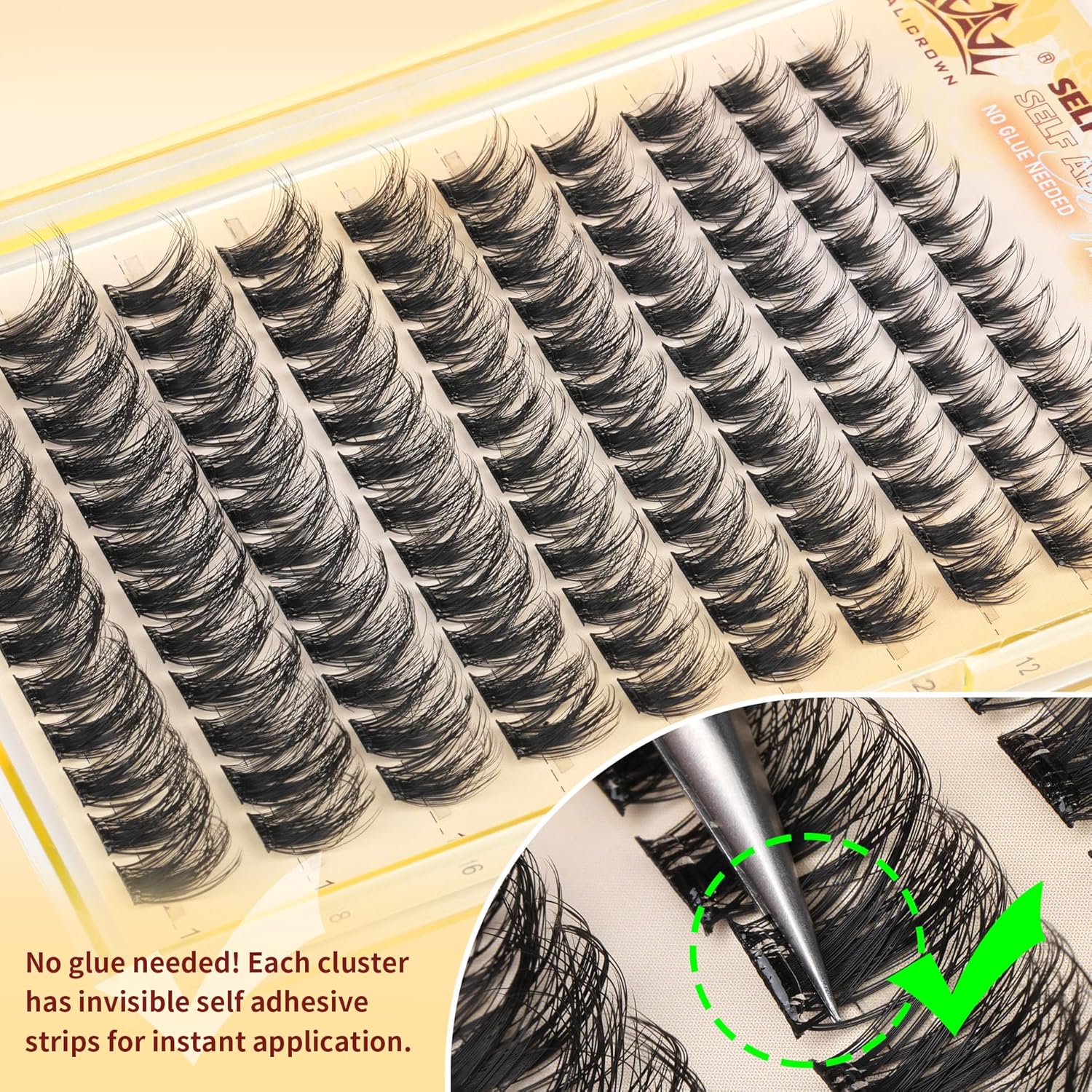 Self Adhesive Lash Clusters Natural No Glue Eyelashes Pre-glued Cluster Eyelash Extensions Wispy Reusable Self Adhesive Eyelash Clusters 120Pcs 10MM-18MM-FemmiqueWomen