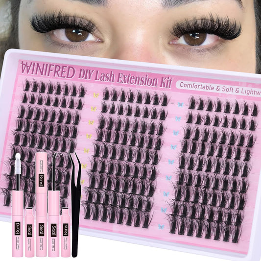 Winifred Wispy Lash Clusters Kit Fluffy Eyelash Extension Kit Manga Eyelash Clusters C Curl Volume Cluster Eyelash Extensions Kit DIY Individual Lashes with Lash Bond and Seal Tweezers (10-18mm)-FemmiqueWomen