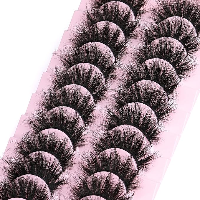 Mink Lashes 8D Volume Dramatic False Eyelashes Soft 20 mm 10 Pairs Pack Wispy FANXITON Faux Mink Eye Lashes-FemmiqueWomen
