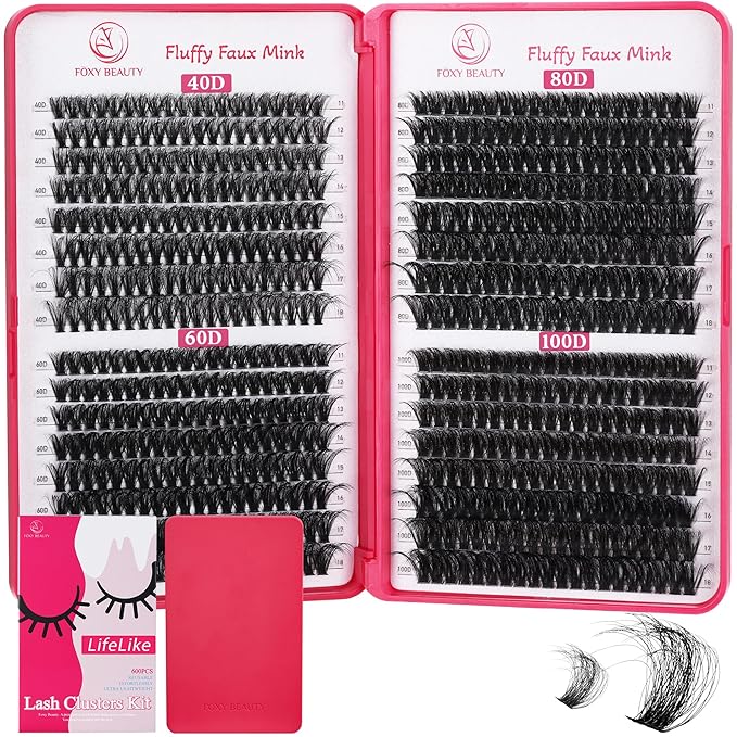 Lash Clusters 640PCS - Natural Fluffy Lash Clusters 40D+60D+80D+100D Fluffy Wispy Lash Clusters D Curl Lash Extension 11-18MM Individual Lash Clusters Cluster Eyelash Extensions for Beginners-FemmiqueWomen