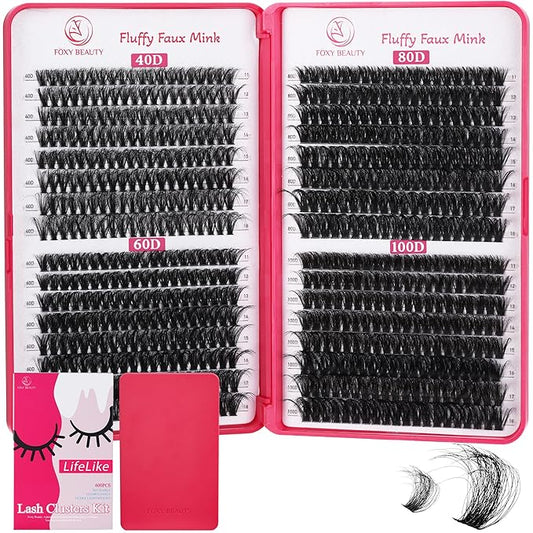 Lash Clusters 640PCS - Natural Fluffy Lash Clusters 40D+60D+80D+100D Fluffy Wispy Lash Clusters D Curl Lash Extension 11-18MM Individual Lash Clusters Cluster Eyelash Extensions for Beginners-FemmiqueWomen