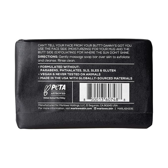 MARLOWE. No. 069 Butt Face Mens Soap, 7 Oz, Double Sided Moisturizing & Body Exfoliator Bar Soap with Pumice & Apricot Seed Powder, Crisp Sea Air, Fresh Sage + Cedarwood Scent-FemmiqueWomen