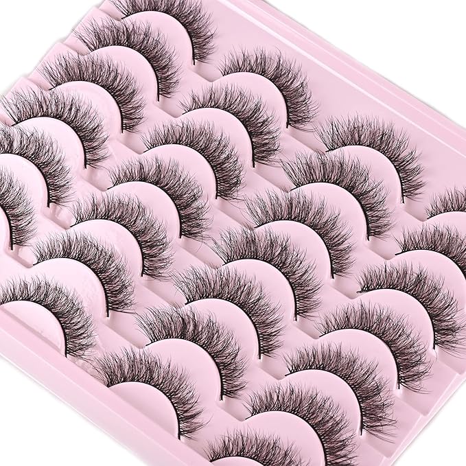 FARRED Natural Lashes Short Eyelashes Wispy False Mink Lash Pack 14 Pair Natural Look Fluffy Cat Eye Strip Eyelash Small Fake Lashes Full Pestañas Sets for MUA and Beginners Daily Makeup (F1 | 8-14mm)-FemmiqueWomen