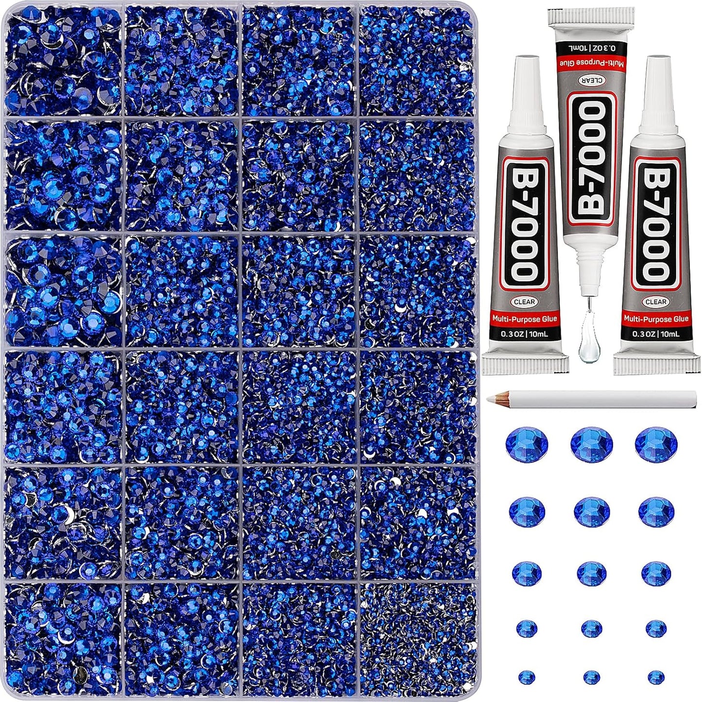 30000Pcs Resin Rhinestones for Crafting Bedazzling, Blue Flatback Gems Crystal for Crafts Clothing Clothes Shoes Fabric Tumblers Cups, Bling Dark Royal Navy Blue Flat Back Jewels with b7000 Glue-FemmiqueWomen