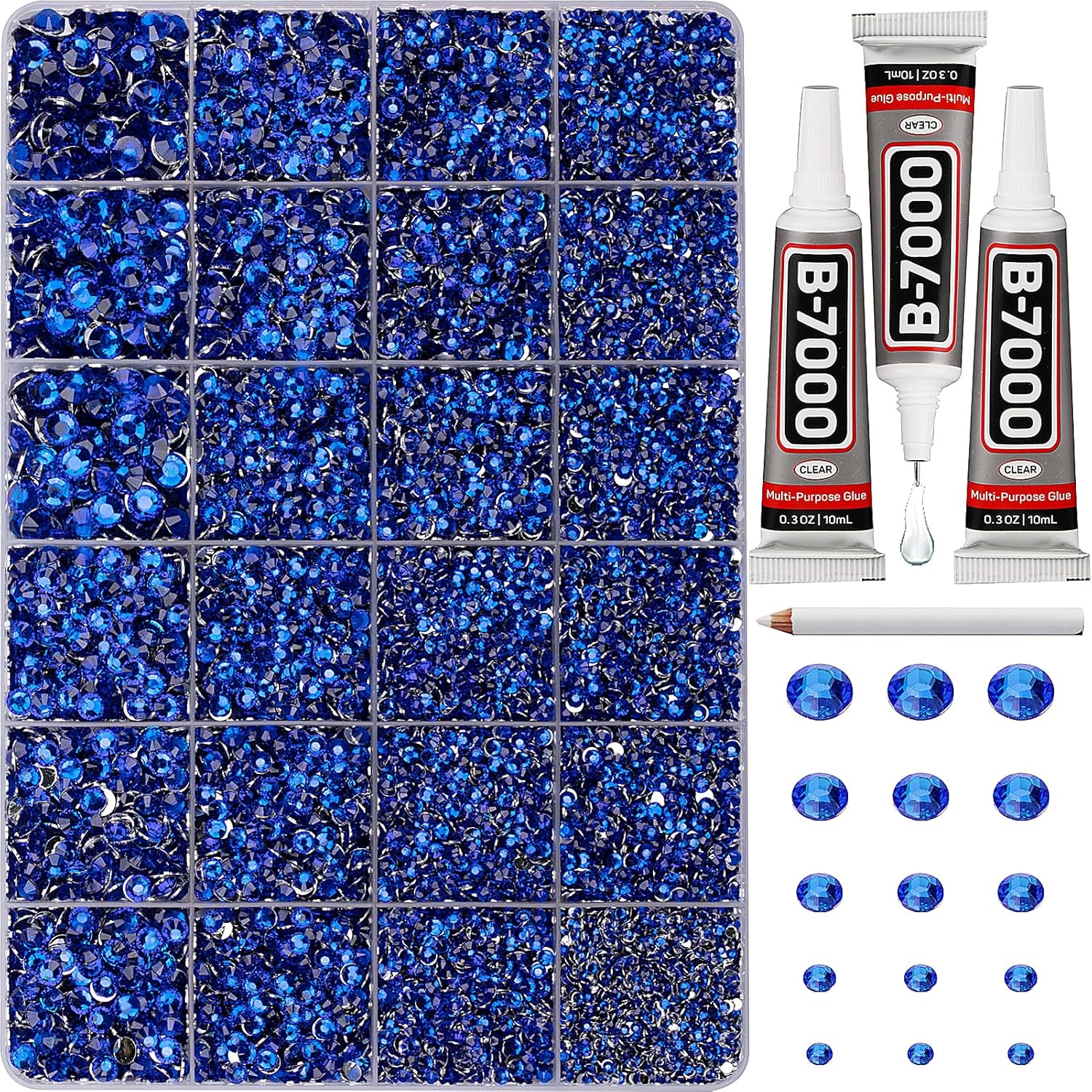 30000Pcs Resin Rhinestones for Crafting Bedazzling, Blue Flatback Gems Crystal for Crafts Clothing Clothes Shoes Fabric Tumblers Cups, Bling Dark Royal Navy Blue Flat Back Jewels with b7000 Glue-FemmiqueWomen