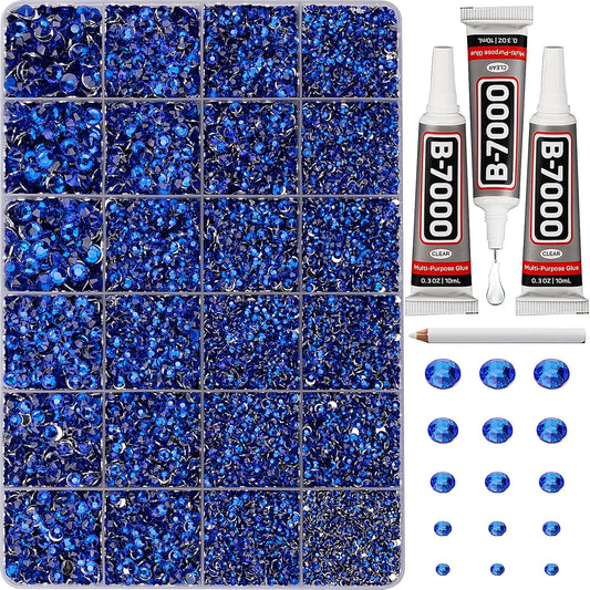 30000Pcs Resin Rhinestones for Crafting Bedazzling, Blue Flatback Gems Crystal for Crafts Clothing Clothes Shoes Fabric Tumblers Cups, Bling Dark Royal Navy Blue Flat Back Jewels with b7000 Glue-FemmiqueWomen
