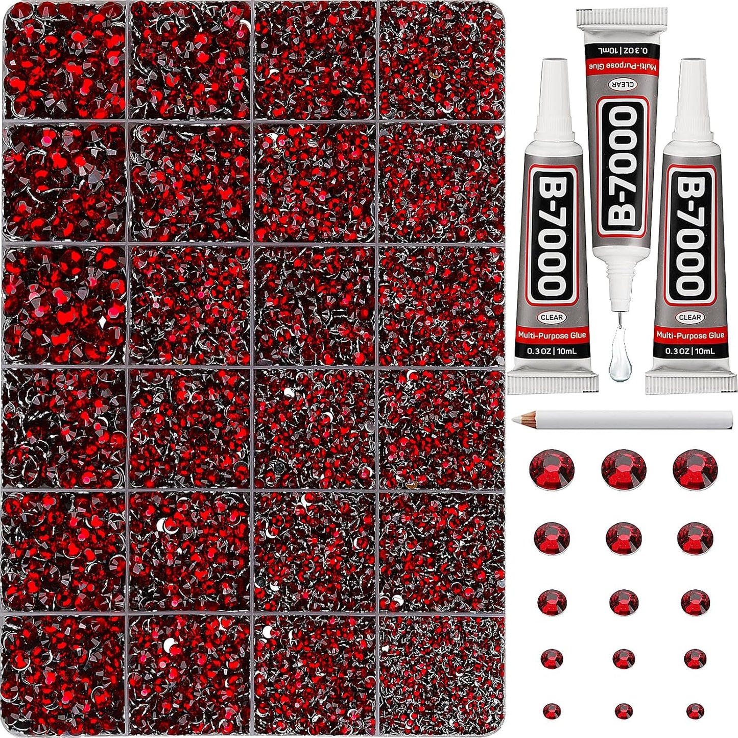 30000Pcs Resin Rhinestones Set for Crafting Bedazzling, Maroon Dark Red Burgundy Flatback Gems Jewels for Crafts Clothes Shoes Fabric Outfit Nails Makeup, Flat Back Crystal 2-6mm with b 7000 Glue-FemmiqueWomen