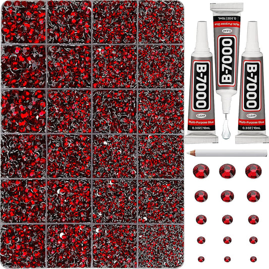 30000Pcs Resin Rhinestones Set for Crafting Bedazzling, Maroon Dark Red Burgundy Flatback Gems Jewels for Crafts Clothes Shoes Fabric Outfit Nails Makeup, Flat Back Crystal 2-6mm with b 7000 Glue-FemmiqueWomen