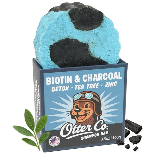 Otter co. Biotin Detox Shampoo Bar – Charcoal & Tea Tree Oil, Rosemary, Turmeric, Green Tea, Zinc – Vegan, Sulfate Free & Non Toxic – Women and Mens Shampoo, All Hair Types, Made in USA-FemmiqueWomen