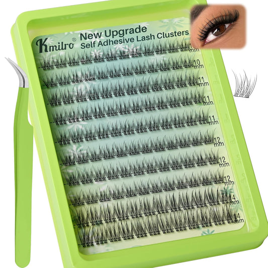 Self Adhesive Eyelashes 10-14mm Natural Self Adhesive Lash Clusters Wispy Press on Lashes No Glue Needed 120Pcs Pre Glued Lashes Clusters Reusable DIY Eyelash Extensions Kit with Tweezers, by Kmilro-FemmiqueWomen