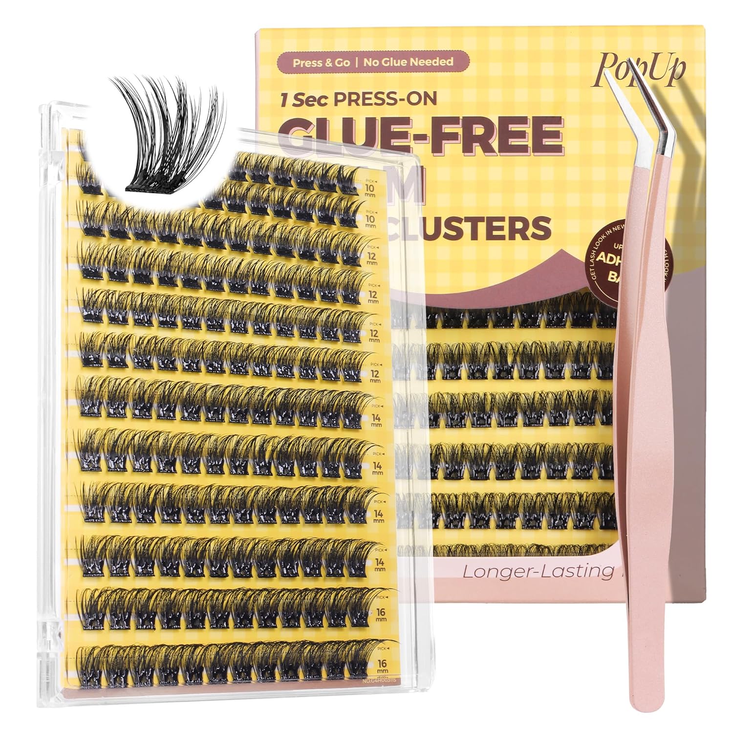 PopUp Self Adhesive Eyelashes Clusters, Press On Lashes Pre Glued Eyelash Extension Kit with Lash Tweezer,10-16mm No Glue No Remover Needed Self Adhesive Lashes Clusters ZNF23-D-FemmiqueWomen