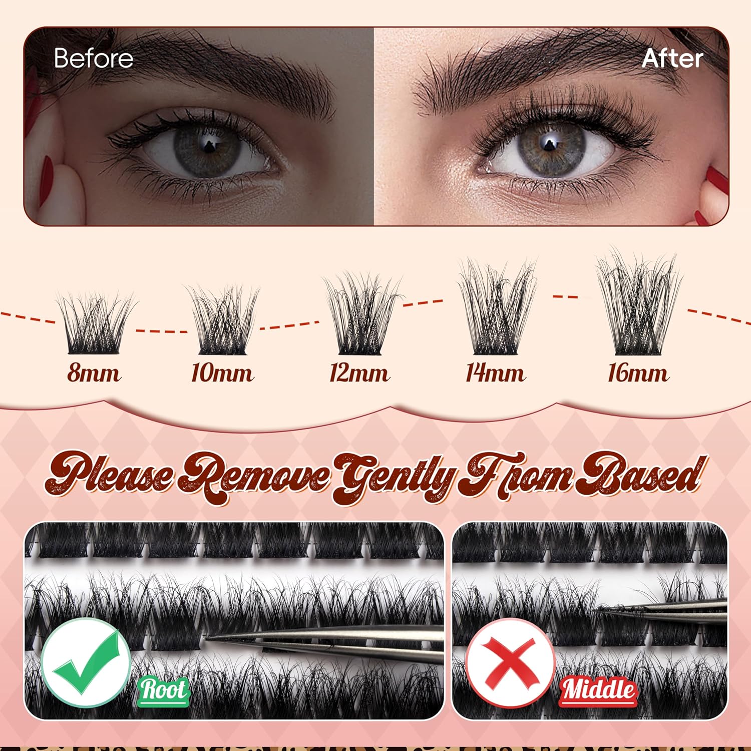 Lash Clusters 0.05mm PBT Fiber Eyelash Clusters, 0.1mm Superfine Black Band D Curl Diy Lash Extension, 112pcs 8-16mm Individual Like Eyelash Extensions (Lushy-D-8-16Mix)-FemmiqueWomen