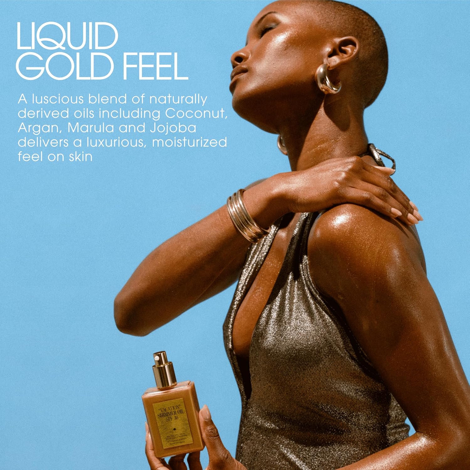 "VACATION" Shimmer Oil SPF 30 by Vacation, Shimmering Body Sunscreen, Water-Resistant, Enhances All Skin Tones, Dermatologist-Tested, Vegan, Travel Size, 2.9 Fl. Oz.-FemmiqueWomen