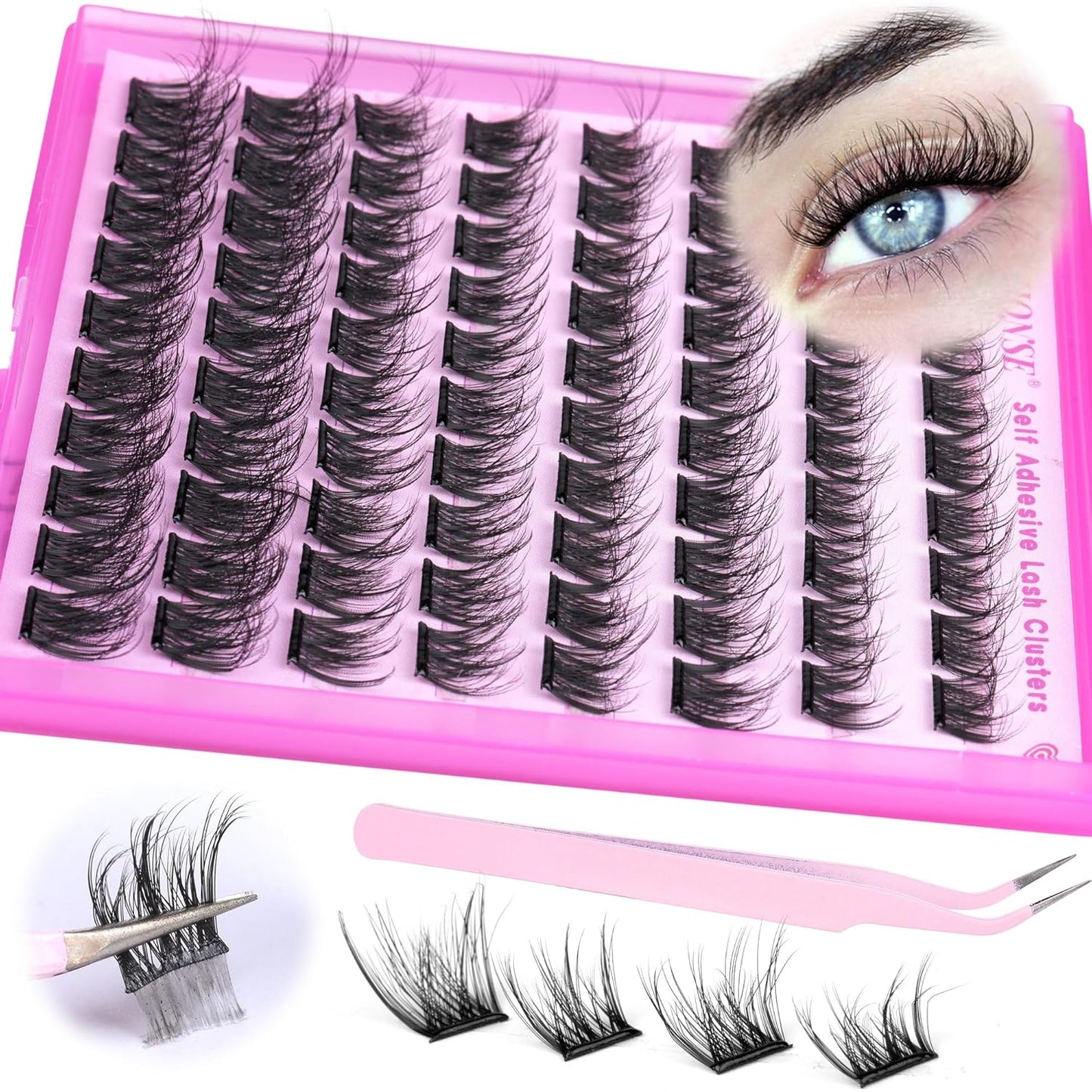 Reusable Self Adhesive Eyelashes Wispy Self Adhesive Lash Clusters Fluffy Press on Lashes Extension 10-16mm Glueless Lashes Clusters with Tweezers by ALPHONSE-FemmiqueWomen